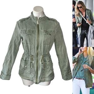 Express Military Utility Olive Jacket Zippered Y2K Jacket